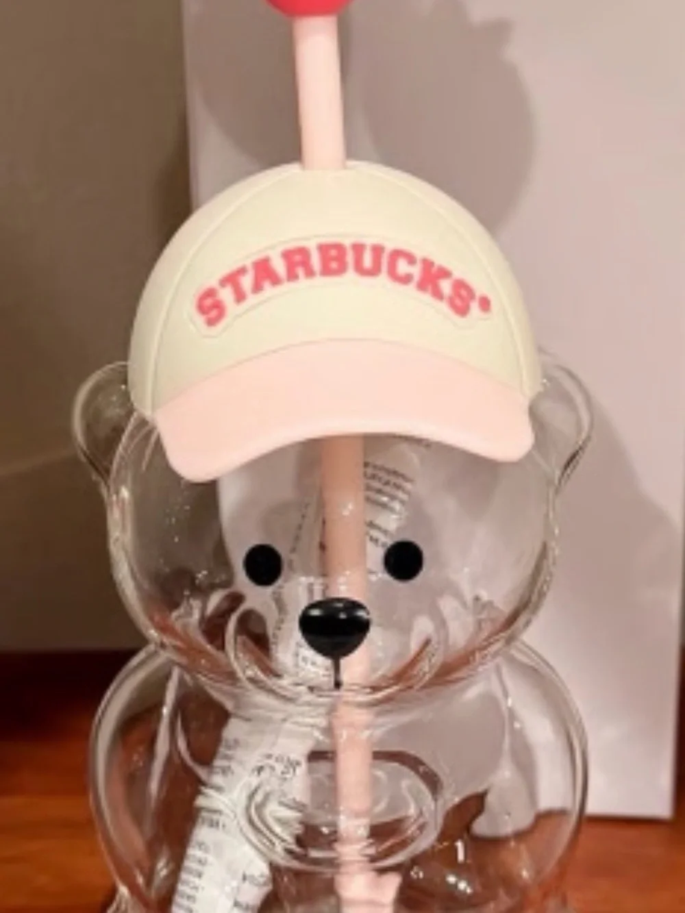 Starbucks Clear Bear Bottle with Pink Cap and Straw